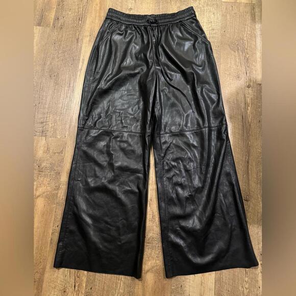 Good American Black Vegan Leather Wide Leg Pants XL 4 - Picture 2 of 9